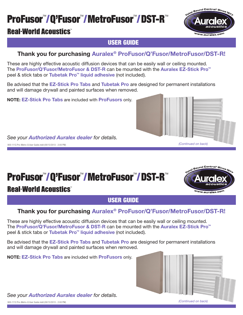 Auralex MetroFusor Sound Diffusor User Manual | 2 pages