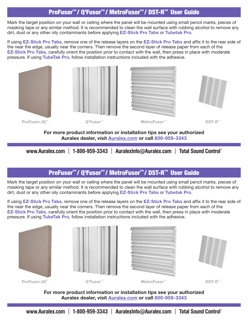 Profusor, Q’fusor, Metrofusor | Dst-r, User guide profusor, User guide | Auralex MetroFusor Sound Diffusor User Manual | Page 2 / 2