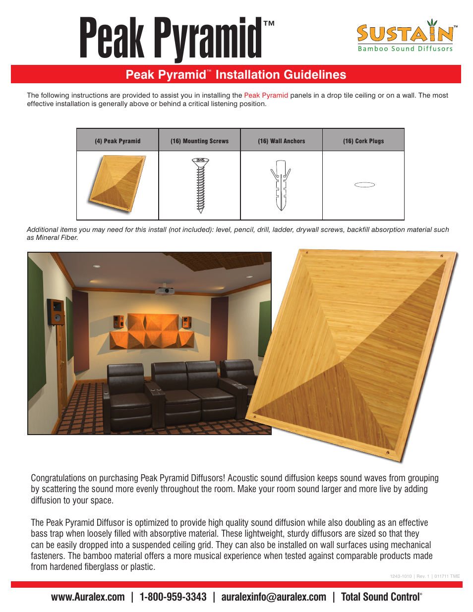 Auralex Peak Pyramid Diffusor User Manual | 2 pages