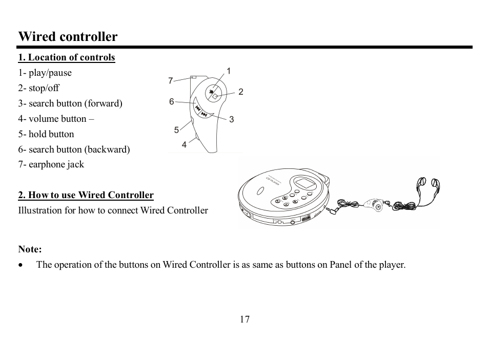 Wired controller | Hyundai H-CD7004 User Manual | Page 17 / 47