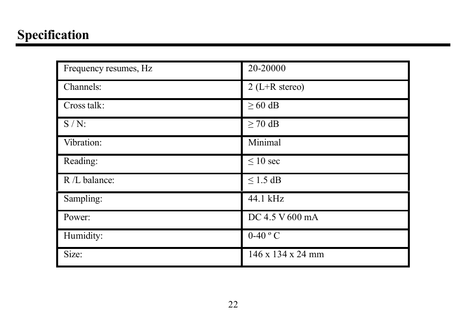 Specification | Hyundai H-CD7004 User Manual | Page 22 / 47