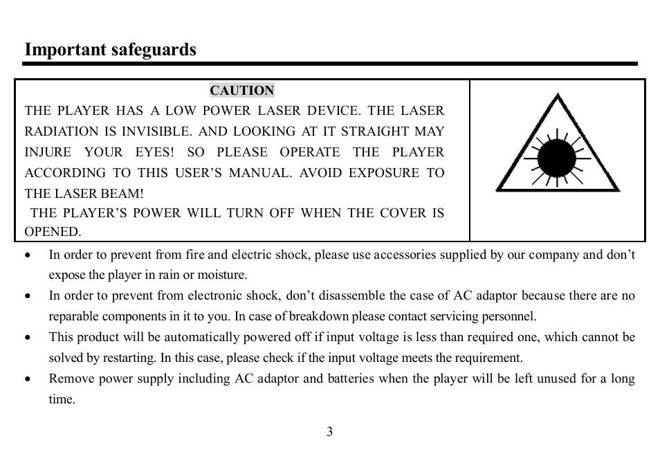 Important safeguards | Hyundai H-CD7004 User Manual | Page 3 / 47