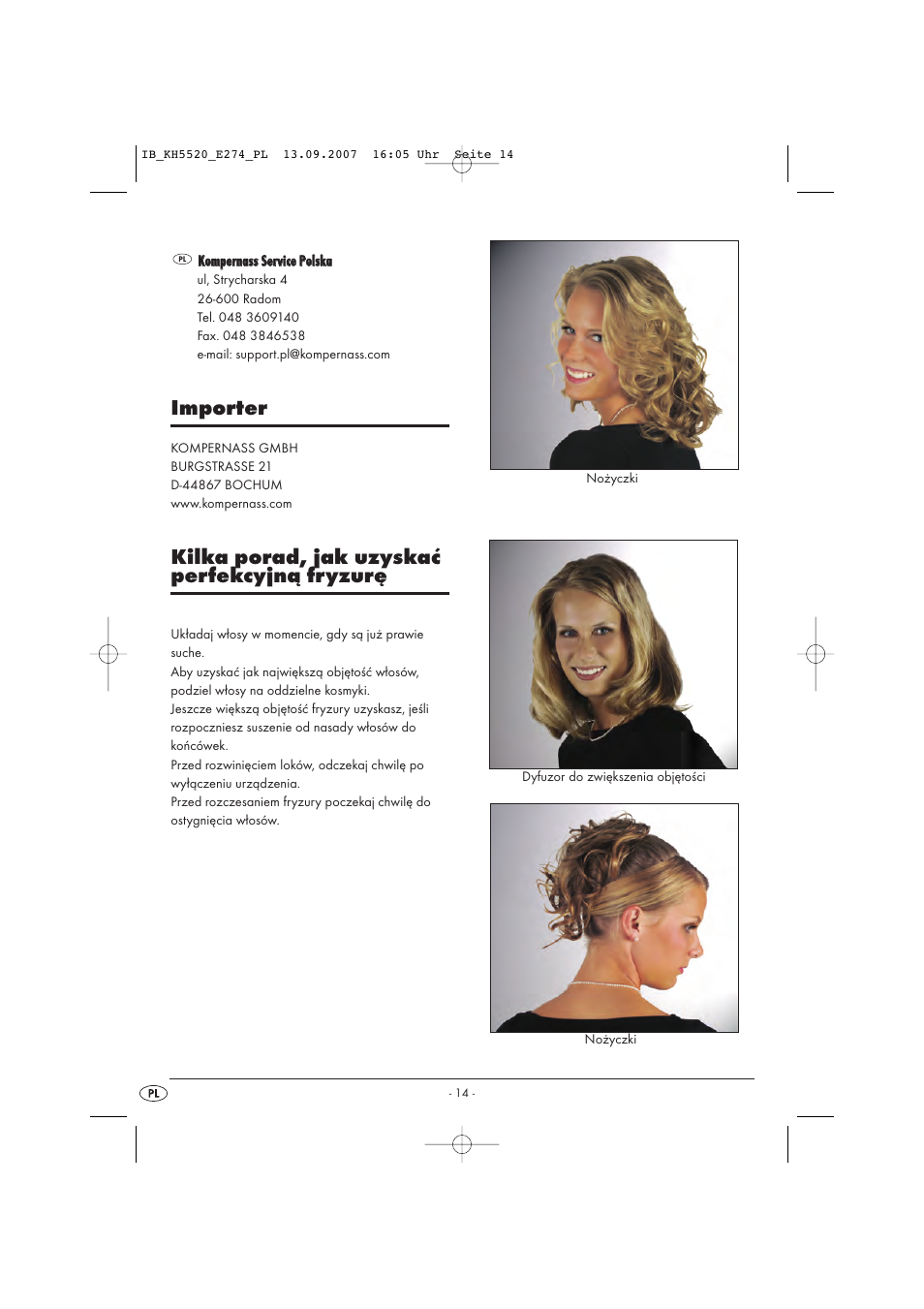 Importer, Kilka porad, jak uzyskać perfekcyjną fryzurę | Balance KH 5520 User Manual | Page 14 / 52