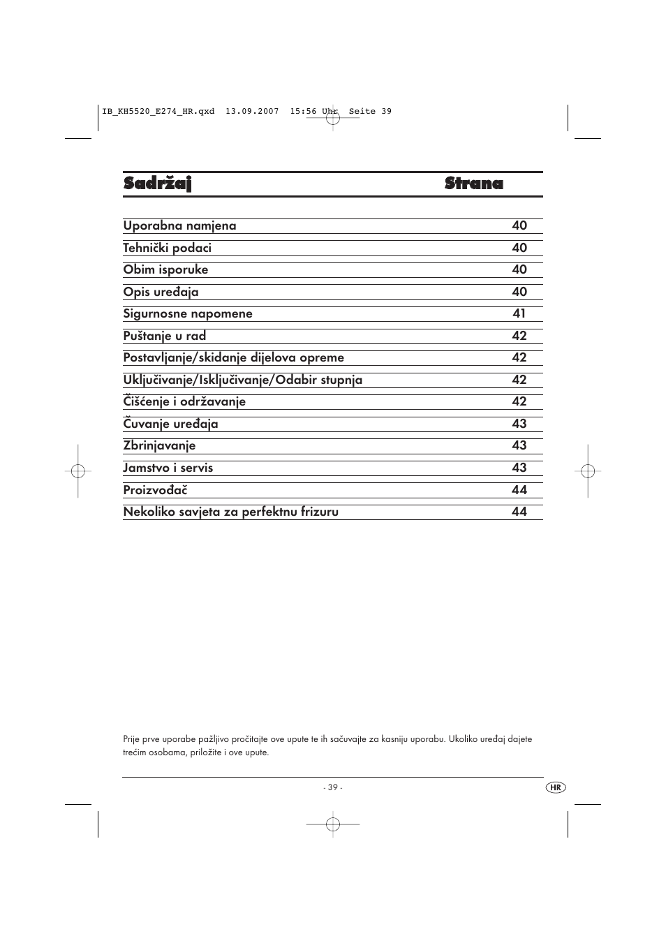 Ssa ad drrž ža ajj s sttrra an na a | Balance KH 5520 User Manual | Page 39 / 52