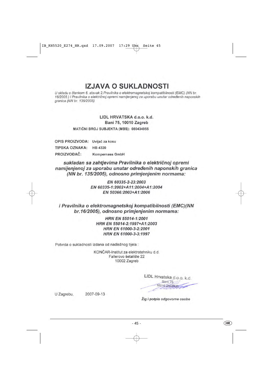 Balance KH 5520 User Manual | Page 45 / 52