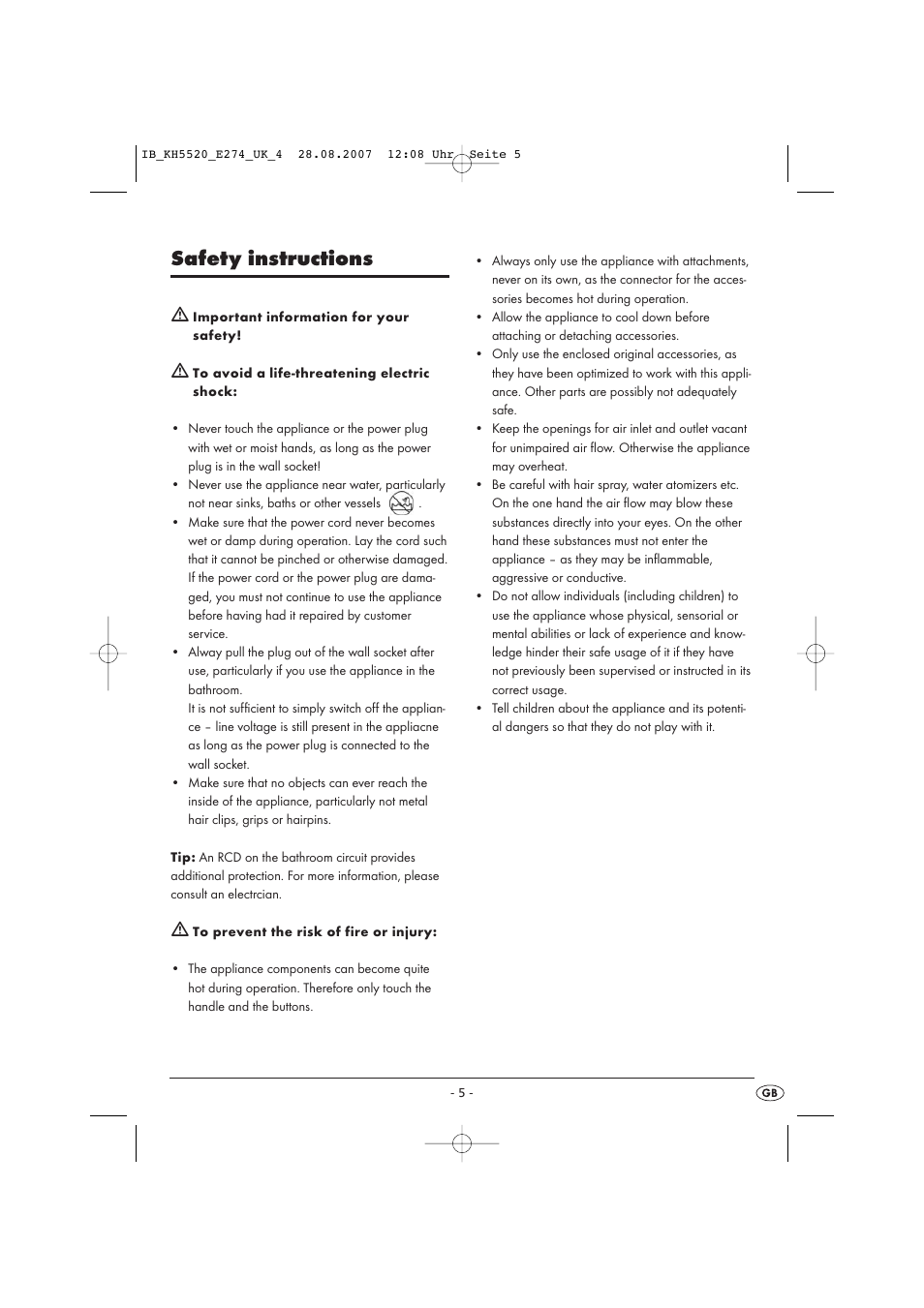 Safety instructions | Balance KH 5520 User Manual | Page 5 / 52