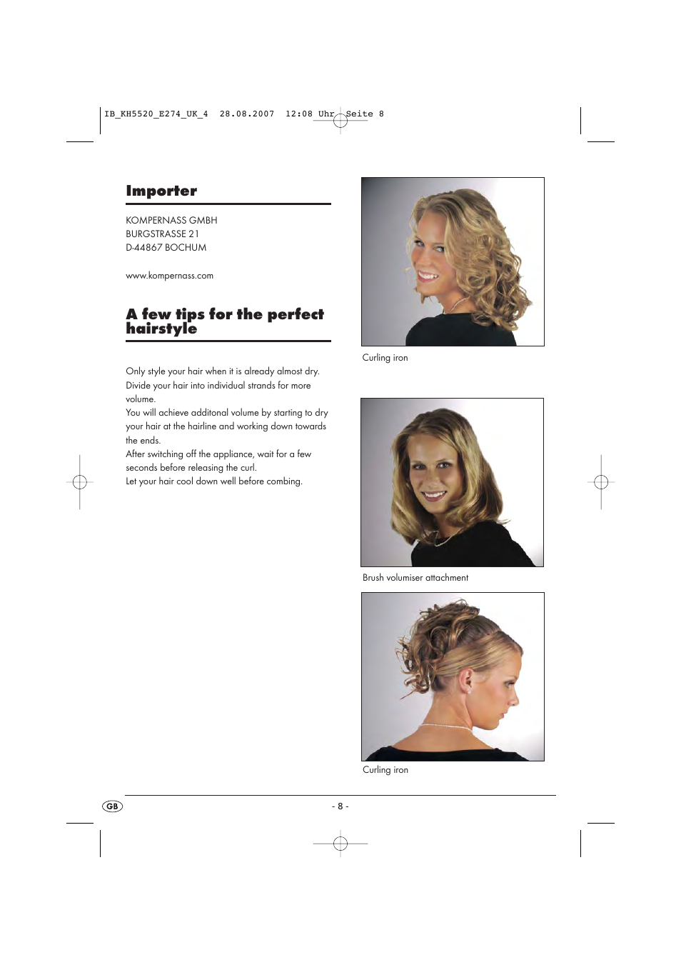 Importer, A few tips for the perfect hairstyle | Balance KH 5520 User Manual | Page 8 / 52
