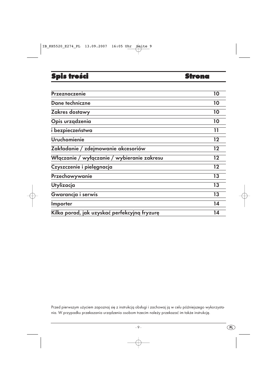 Ssp piis s ttrre eś śccii s sttrro on na a | Balance KH 5520 User Manual | Page 9 / 52