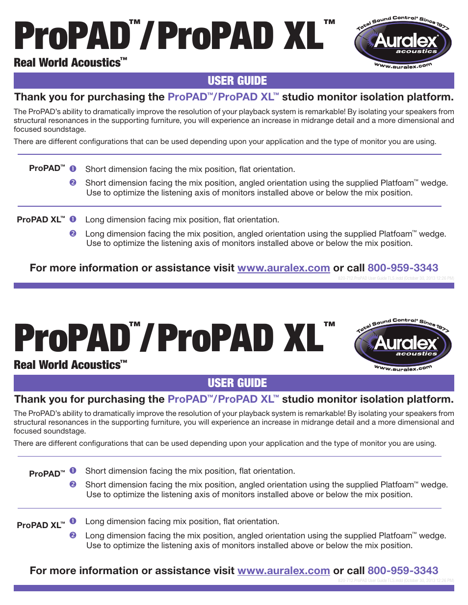 Auralex ProPAD-XL User Manual | 2 pages