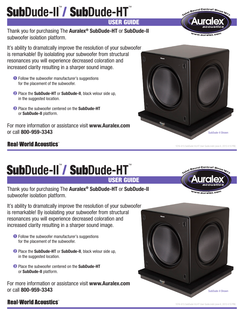 Auralex SubDude-HT User Manual | 1 page