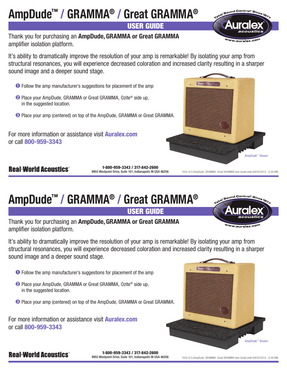 Auralex GreatGRAMMA v2 User Manual | 1 page