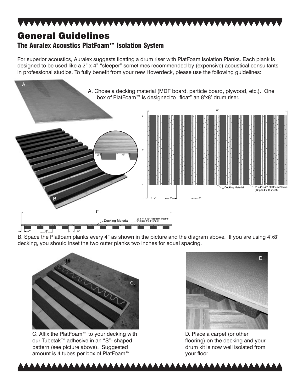 General guidelines, The auralex acoustics platfoam™ isolation system | Auralex PlatFoam User Manual | Page 2 / 3