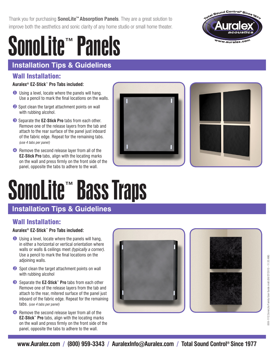Auralex SonoLite Bass Trap User Manual | 2 pages