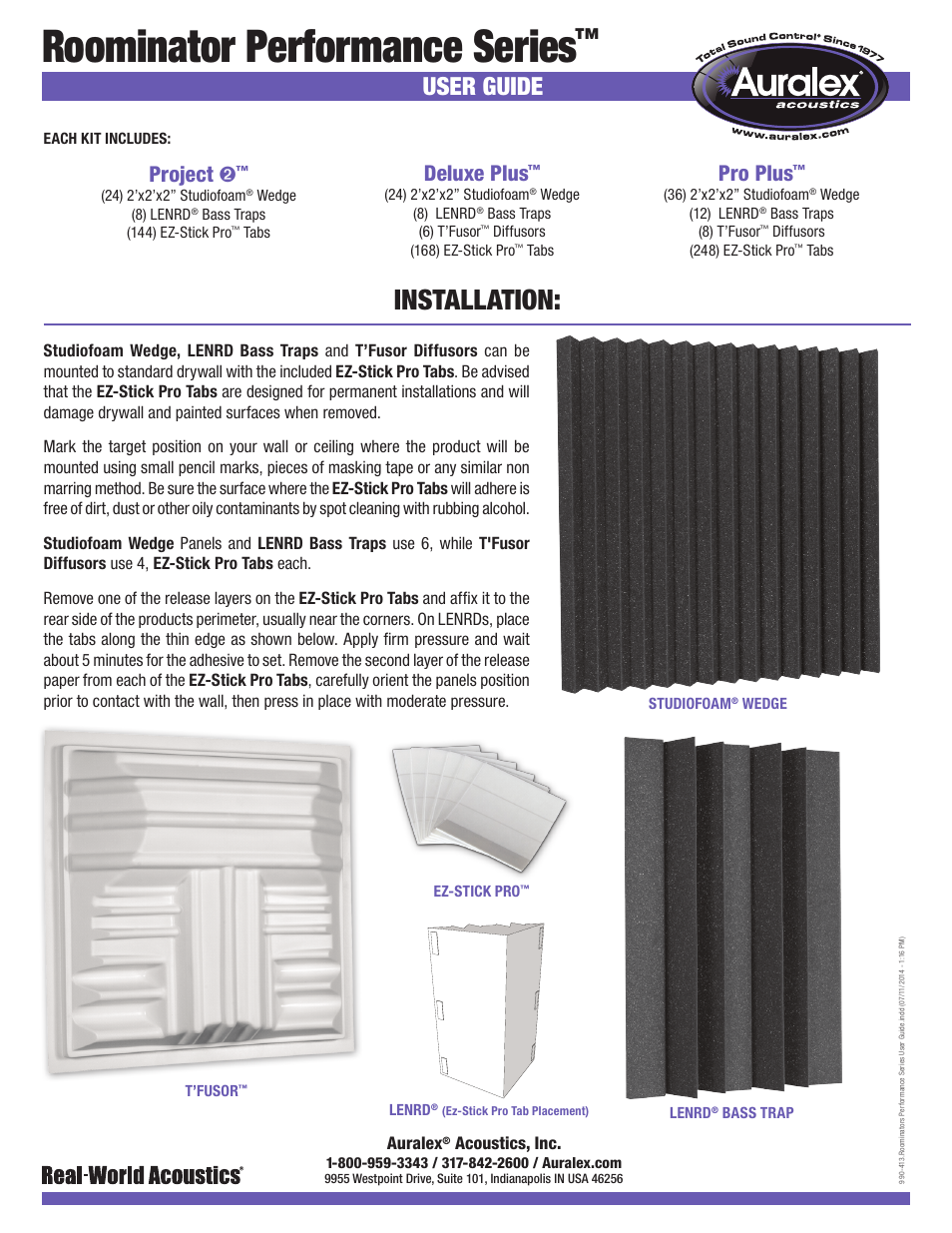 Auralex Deluxe Plus Roominator Kit User Manual | 2 pages