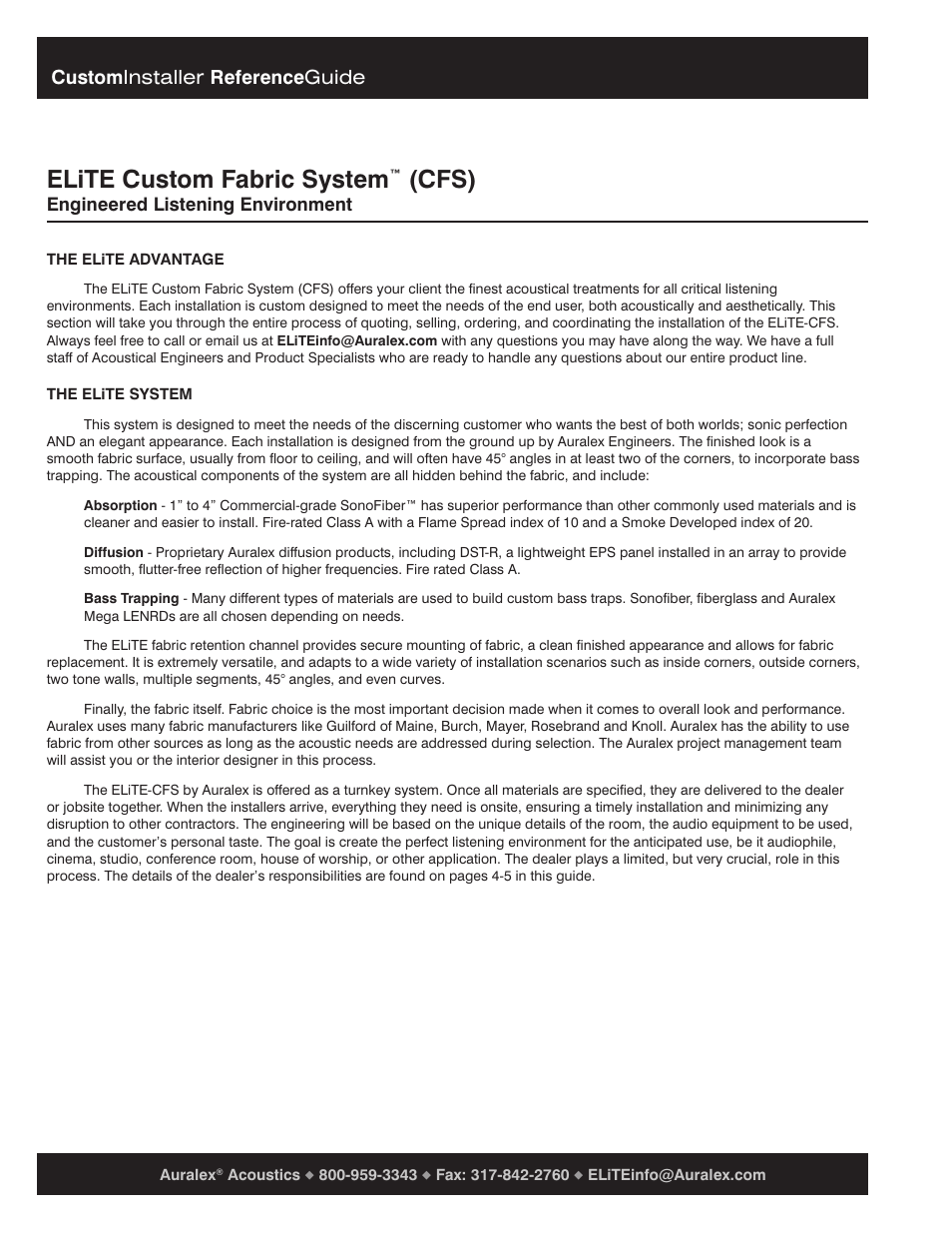 Elite custom fabric system, Cfs), Custom installer reference guide | Auralex ELiTE Custom Fabric System Reference Guide User Manual | Page 2 / 11