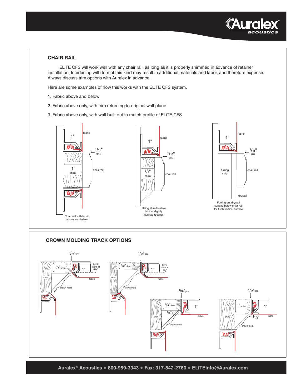 Auralex, Acoustics, Crown molding track options | Auralex ELiTE Custom Fabric System Reference Guide User Manual | Page 9 / 11