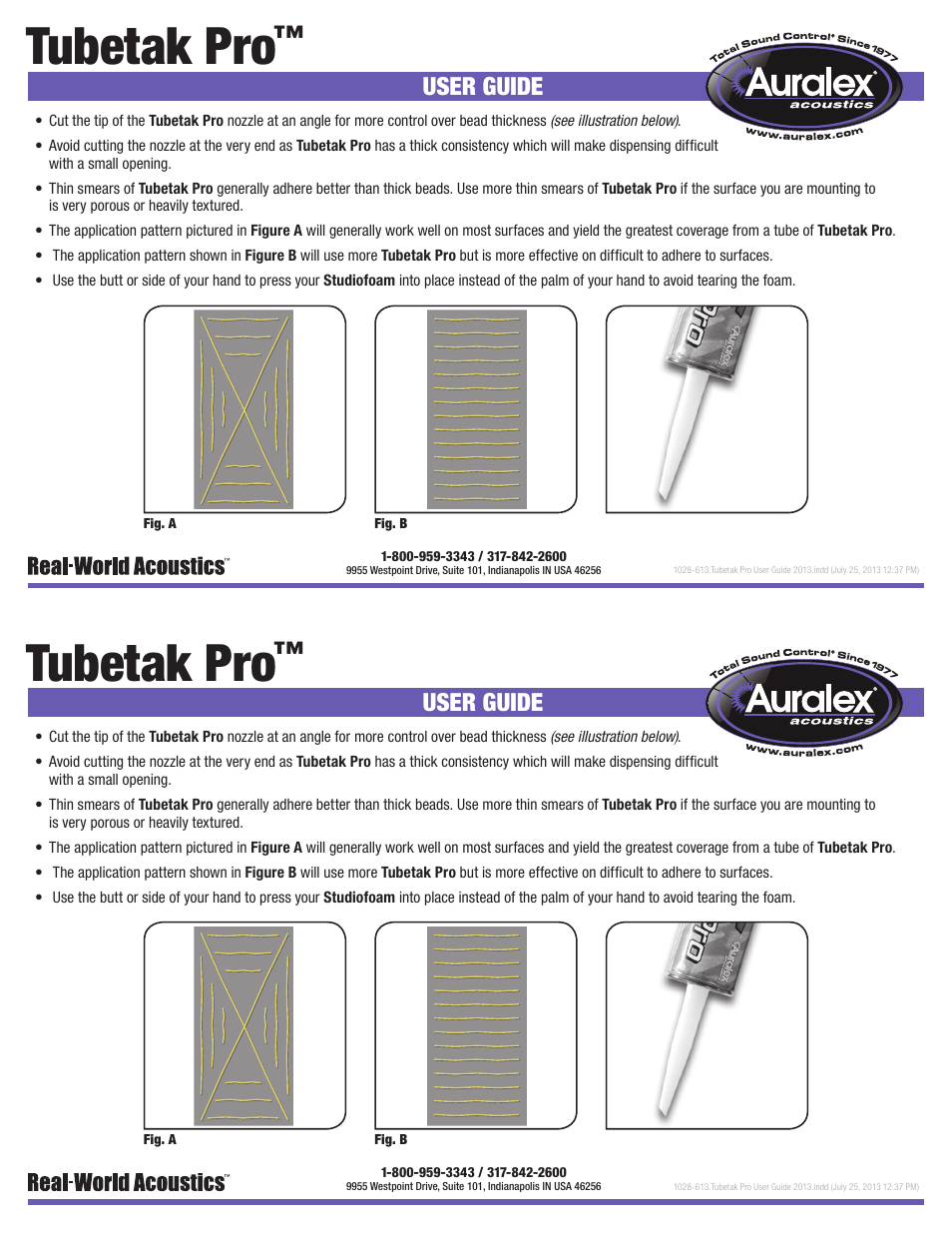 Auralex Tubetak Pro Liquid Adhesive User Manual | 1 page