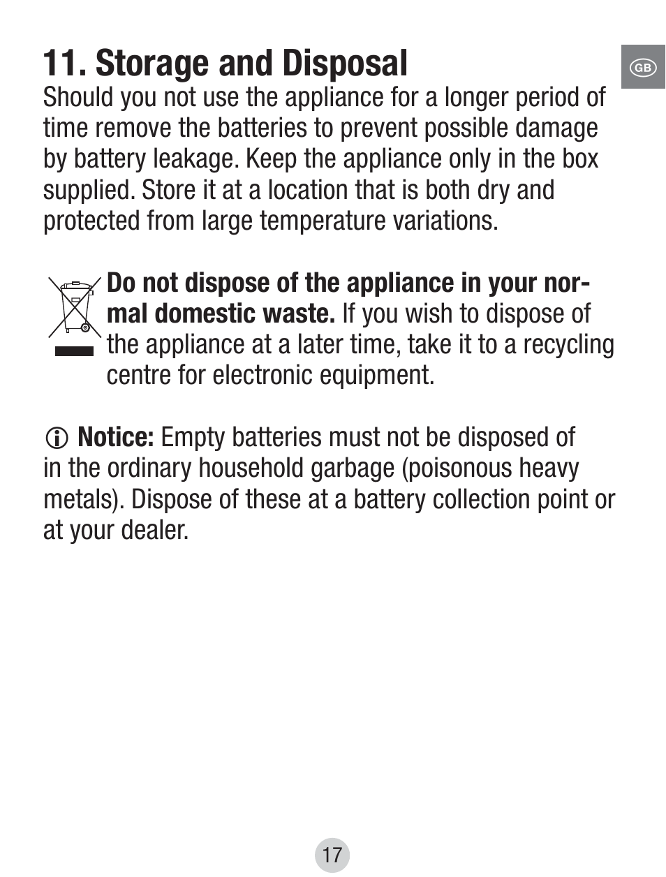 Storage and disposal | Balance KH 8097 User Manual | Page 17 / 22