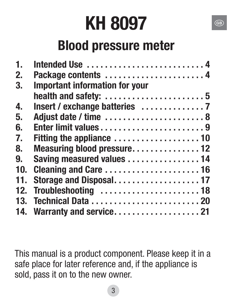 Kh 8097, Blood pressure meter | Balance KH 8097 User Manual | Page 3 / 22