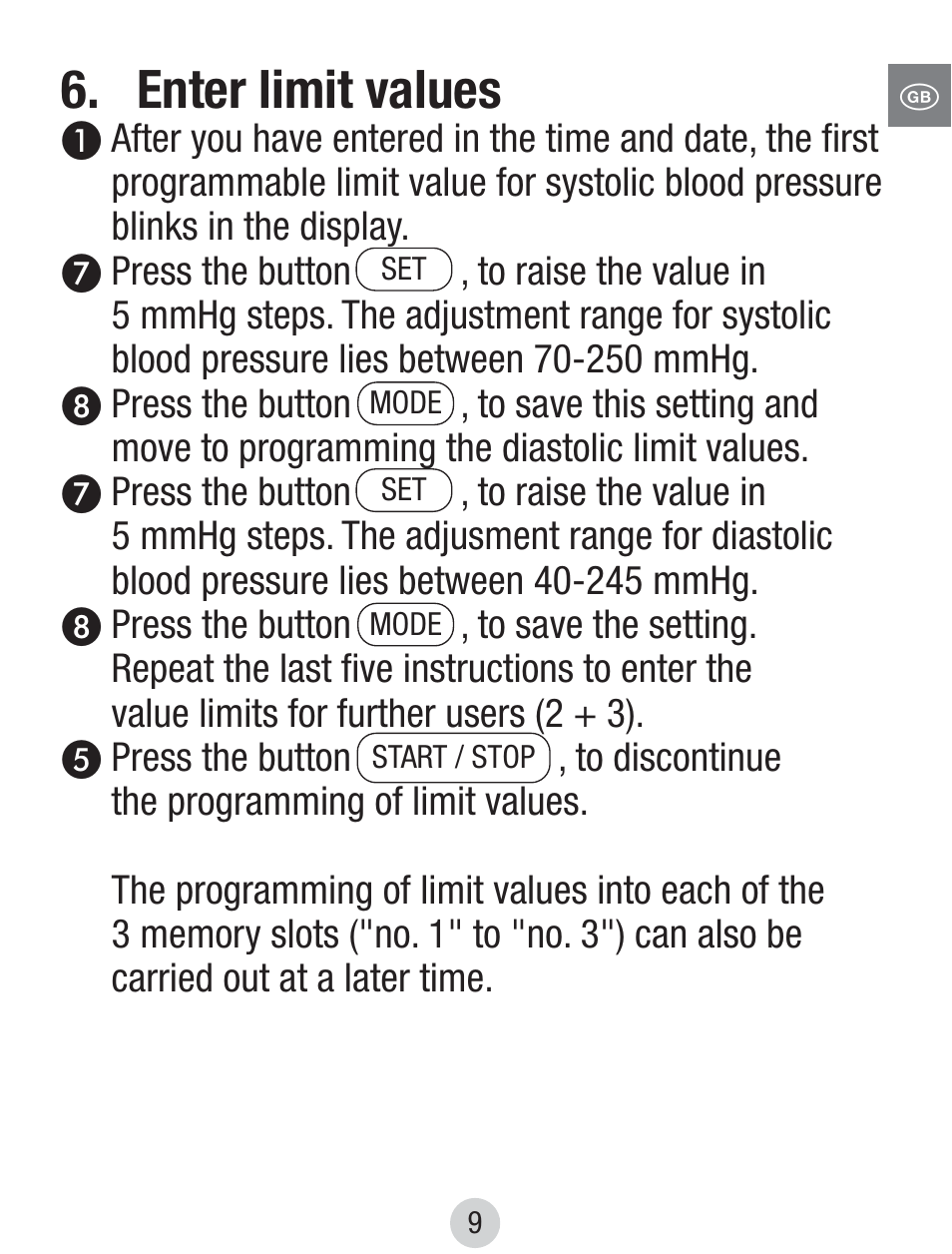 Enter limit values | Balance KH 8097 User Manual | Page 9 / 22