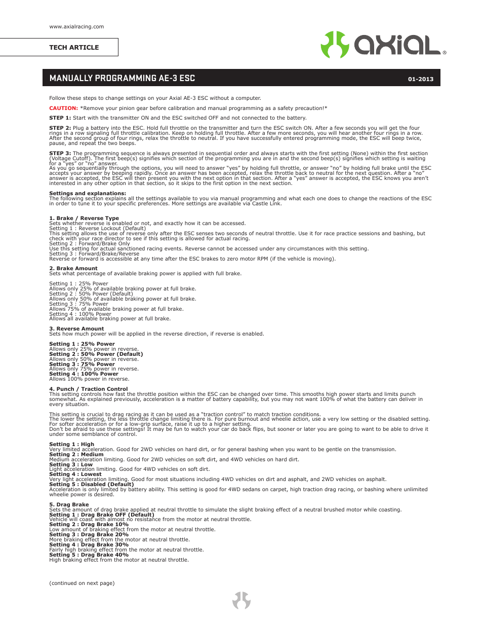 Axial Racing AX24260 User Manual | 2 pages