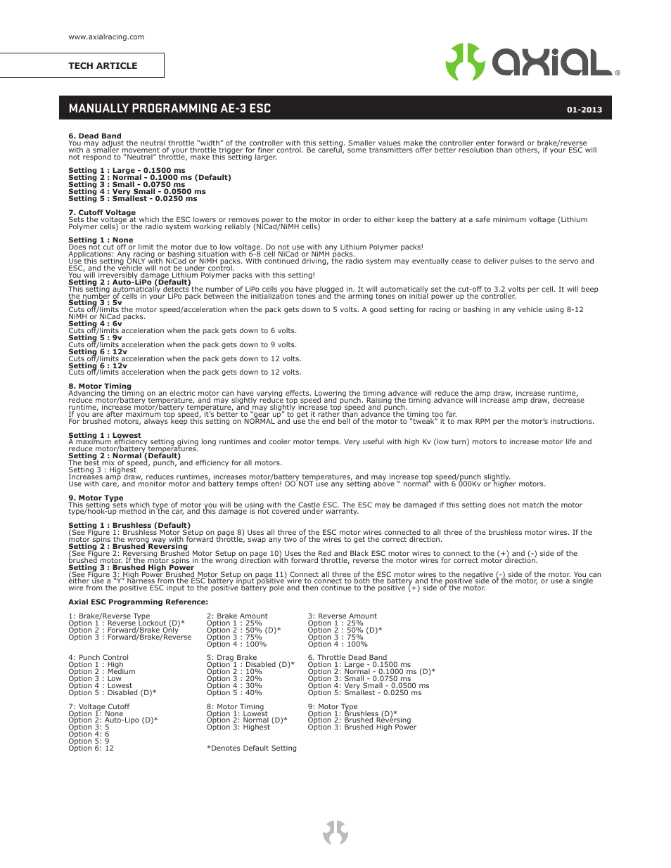Manually programming ae-3 esc | Axial Racing AX24260 User Manual | Page 2 / 2