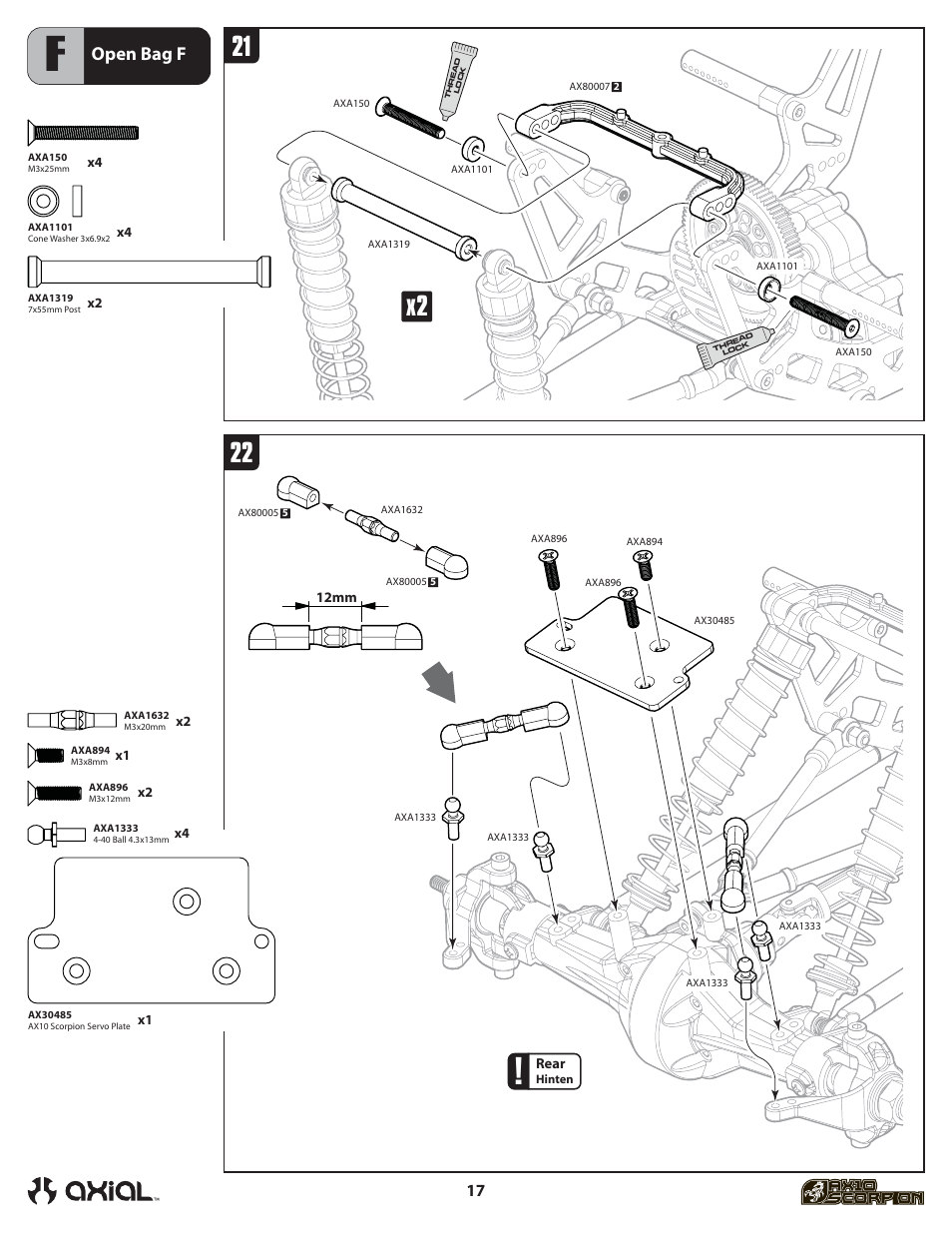 Open bag f | Axial Racing AX90001 User Manual | Page 18 / 36