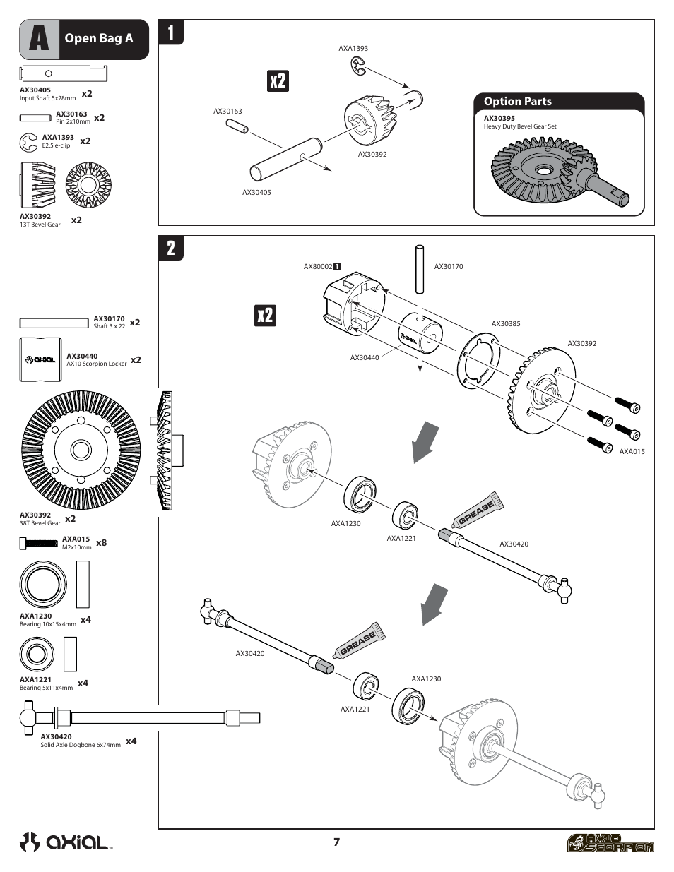 Open bag a, Option parts | Axial Racing AX90001 User Manual | Page 8 / 36