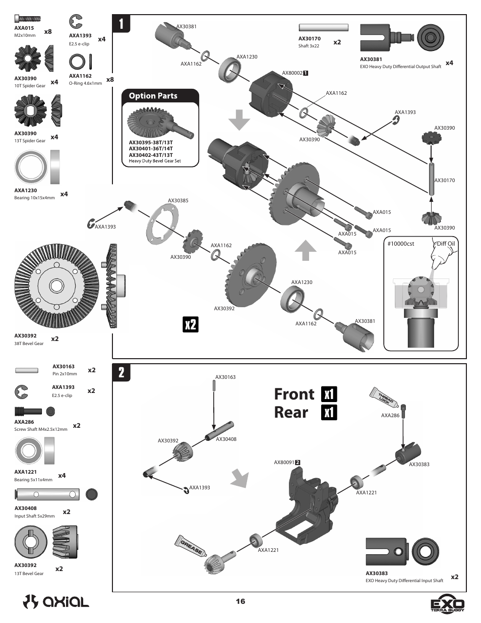 Rear front, X1 x1 | Axial Racing AX90024 User Manual | Page 16 / 52