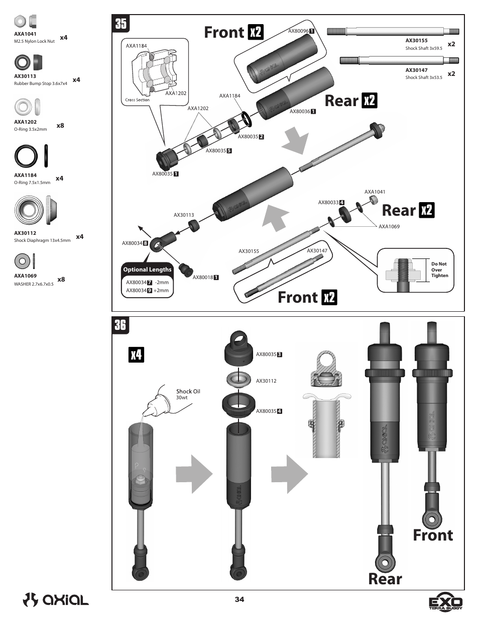 Front, Front rear, Rear | Axial Racing AX90024 User Manual | Page 34 / 52