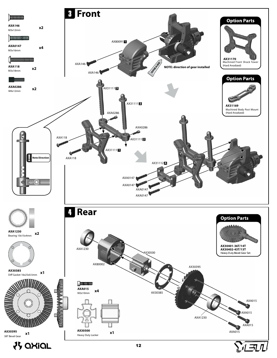 Front rear | Axial Racing AX90025 User Manual | Page 12 / 60