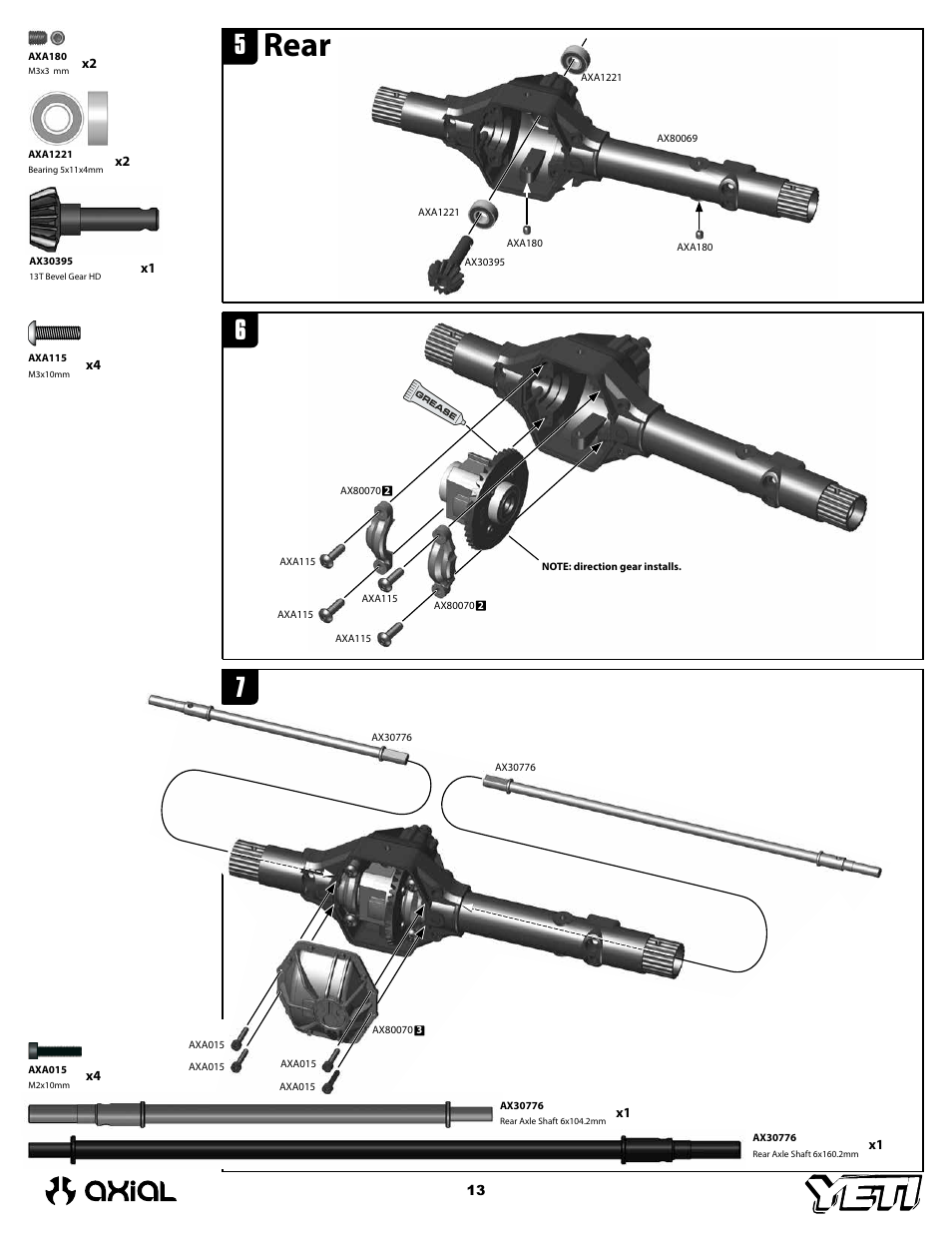 Rear | Axial Racing AX90025 User Manual | Page 13 / 60