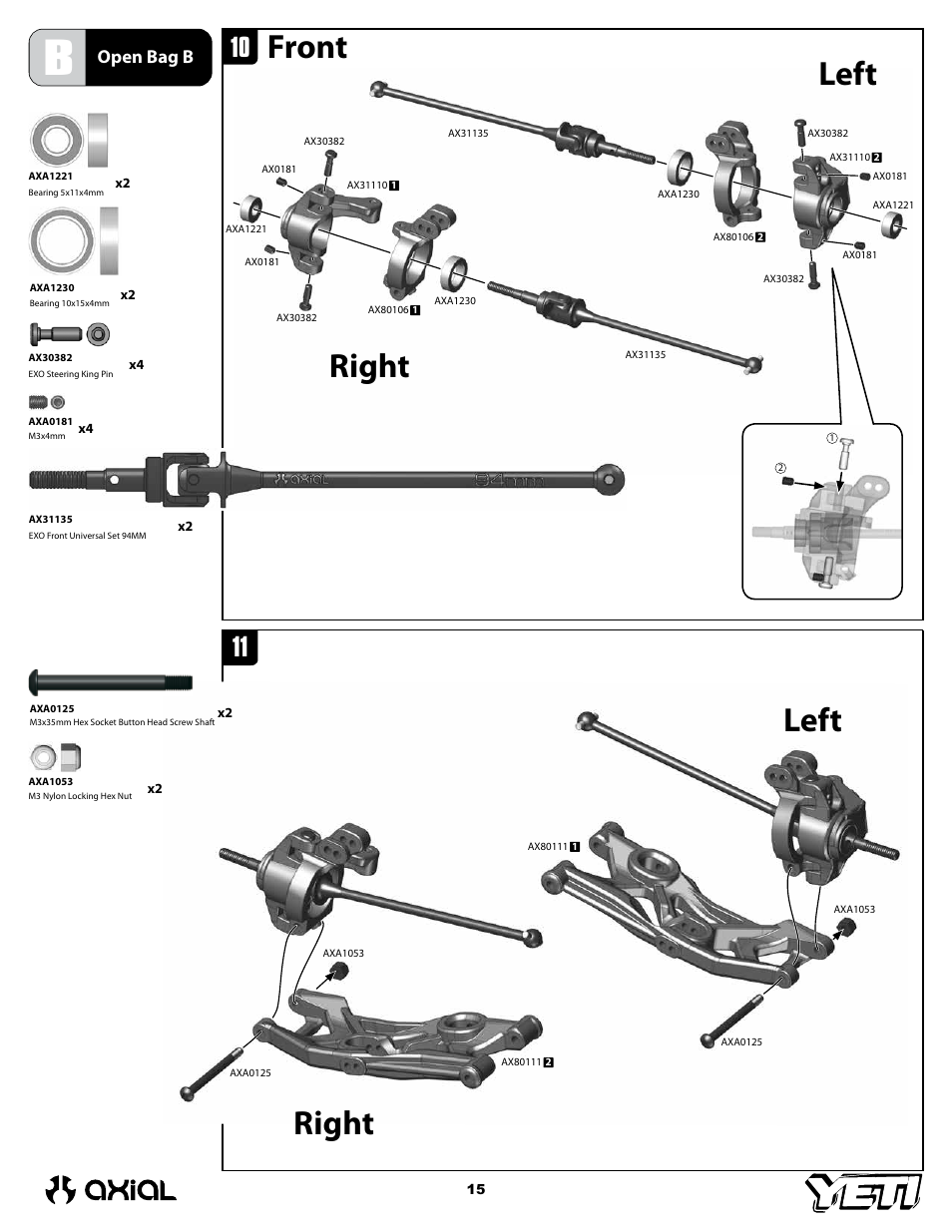 Right left left right front, Open bag b | Axial Racing AX90025 User Manual | Page 15 / 60