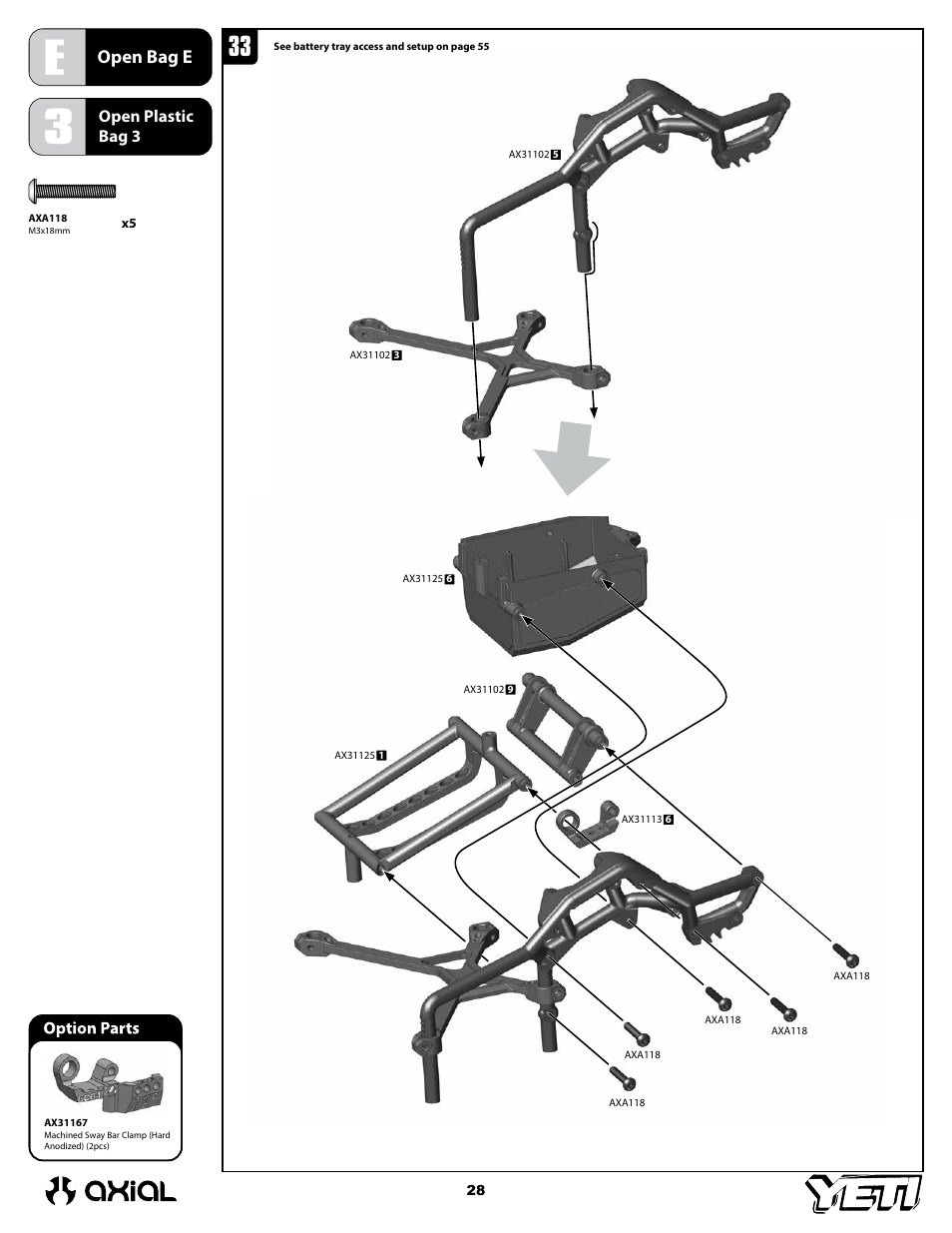 Open bag e, Open plastic bag 3 | Axial Racing AX90025 User Manual | Page 28 / 60