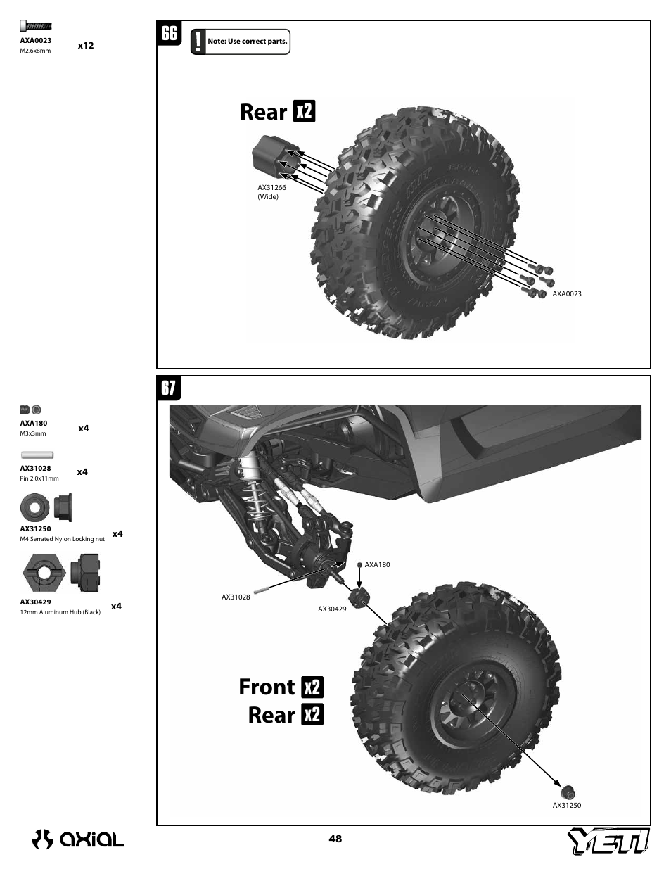 Front, Rear, 66 x2 | Axial Racing AX90025 User Manual | Page 48 / 60