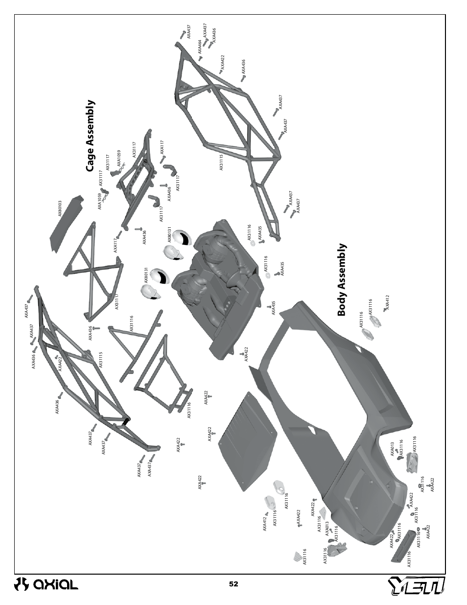 Cage a ssembly bo dy a ssembly | Axial Racing AX90025 User Manual | Page 52 / 60