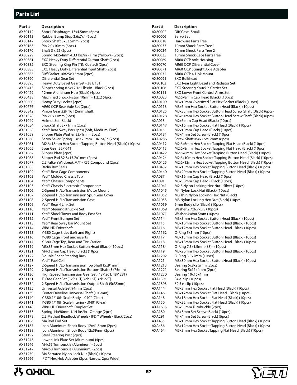 Axial Racing AX90025 User Manual | Page 57 / 60