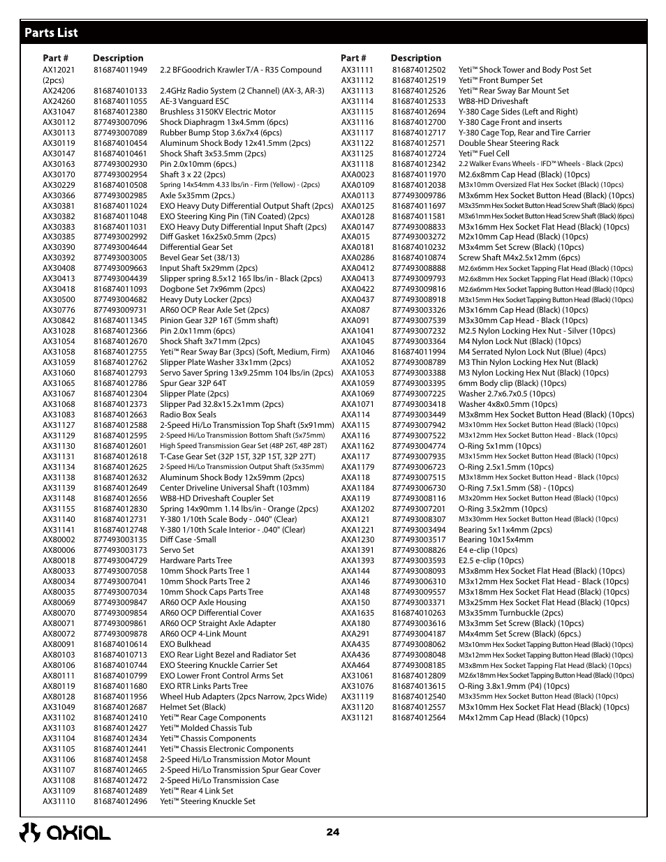 Axial Racing AX90026 User Manual | Page 24 / 28