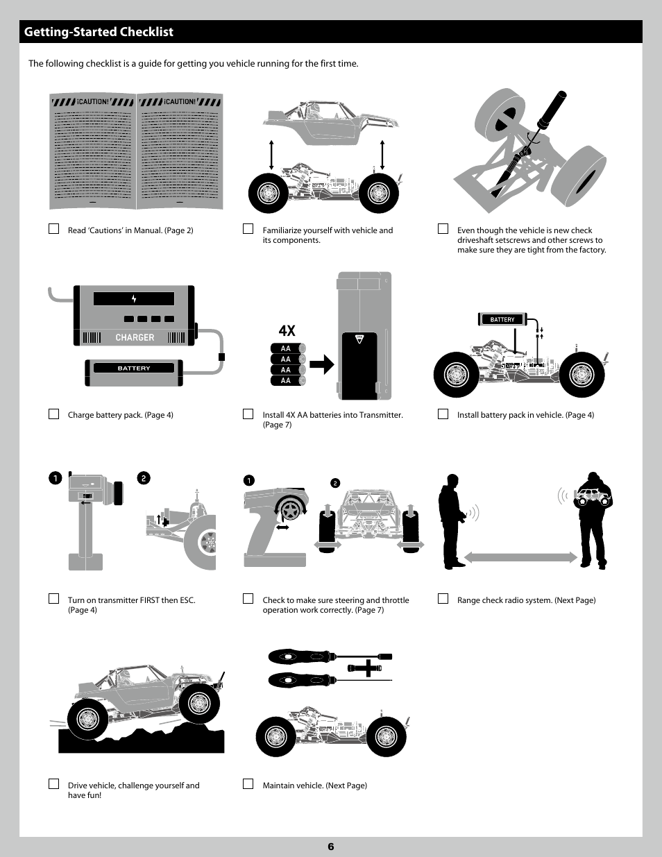 Getting-started checklist | Axial Racing AX90026 User Manual | Page 6 / 28