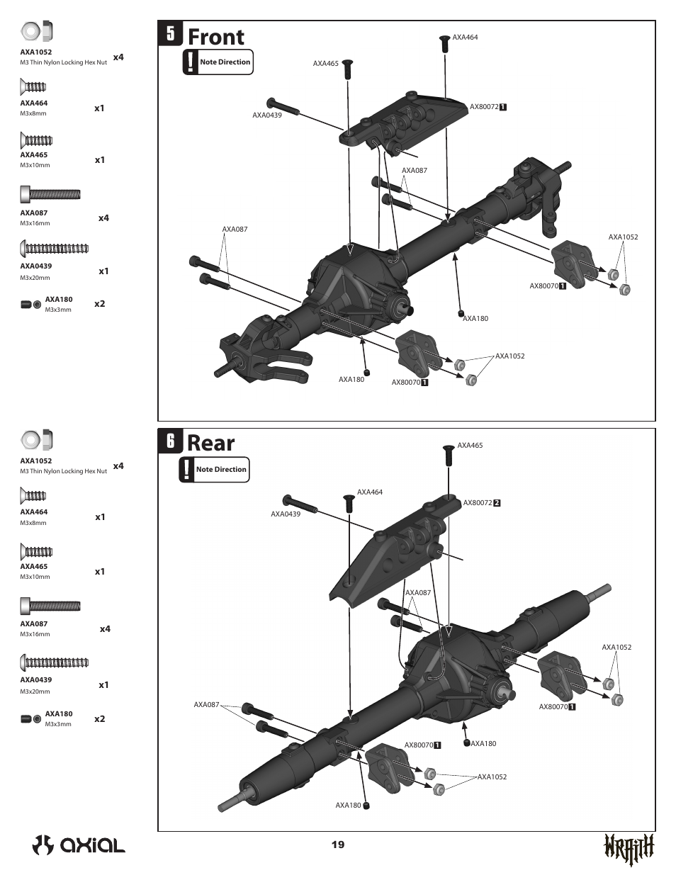 Front, Rear | Axial Racing AX90031 User Manual | Page 19 / 52