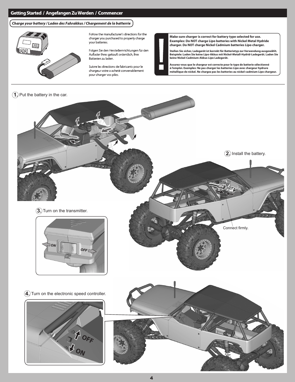 On off | Axial Racing AX90031 User Manual | Page 4 / 52