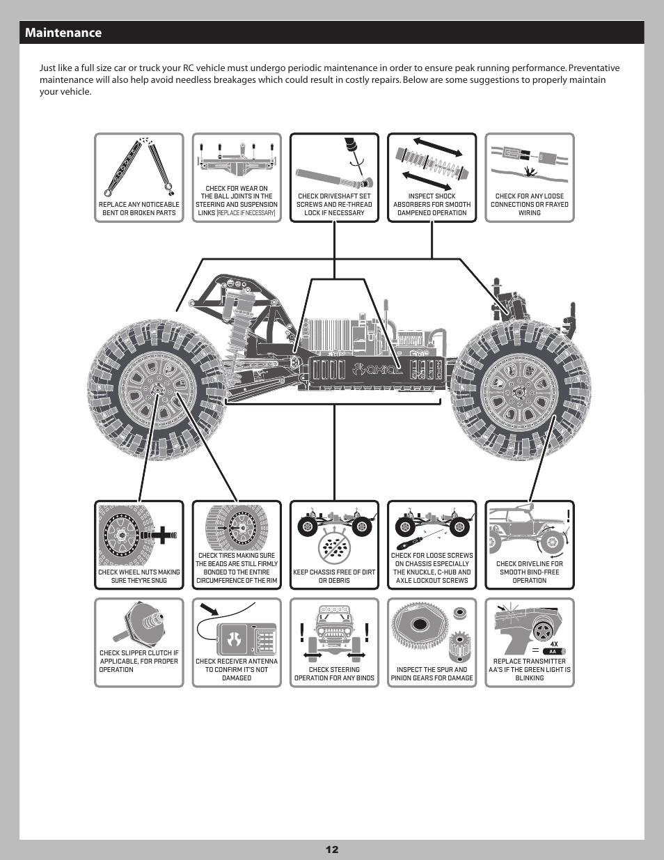 Maintenance | Axial Racing AX90032 User Manual | Page 12 / 32