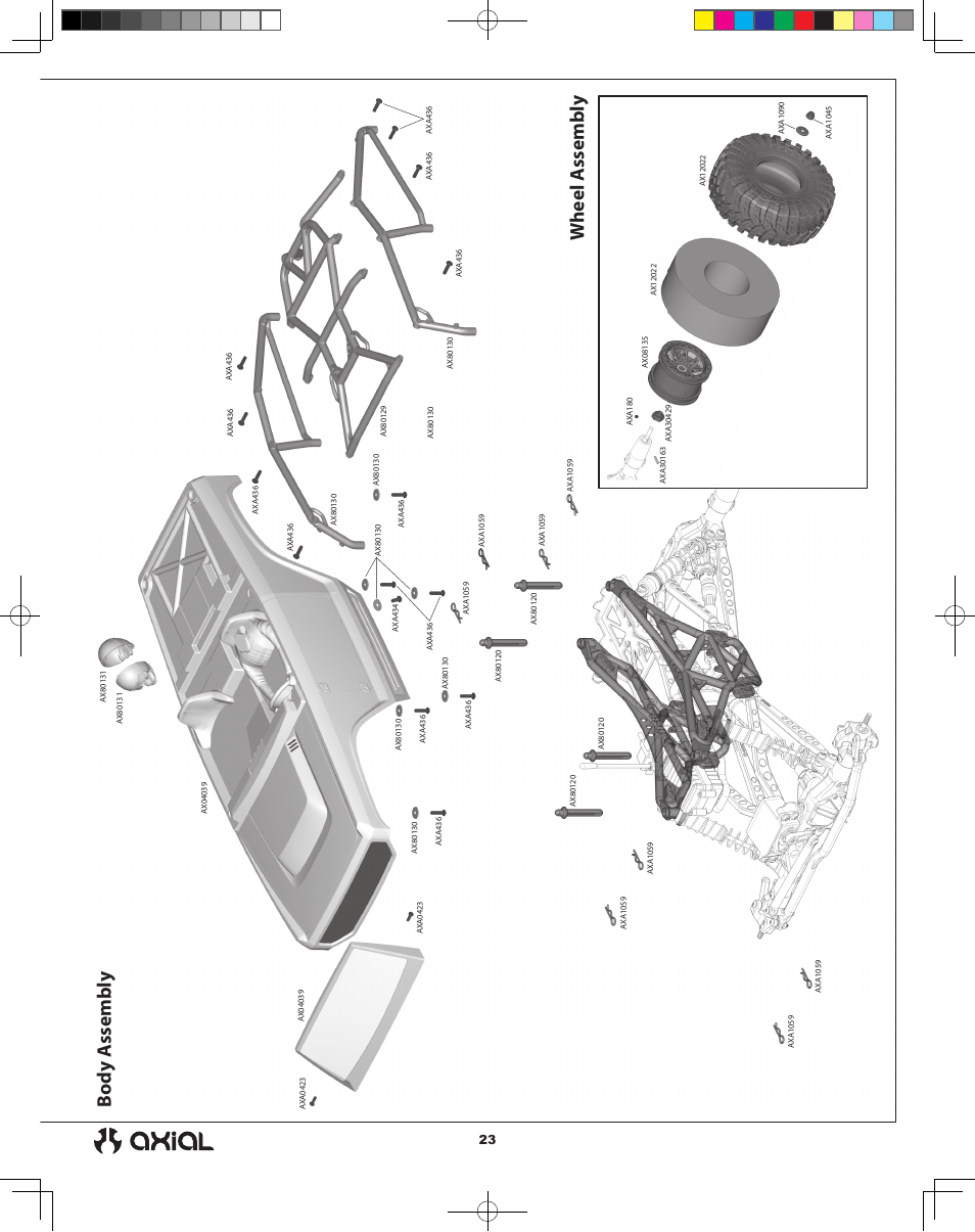 Bo dy a ssembly w heel a ssembly | Axial Racing AX90033 User Manual | Page 23 / 28