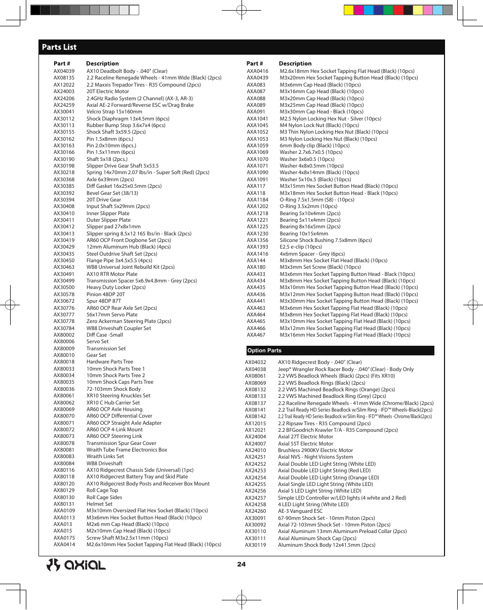 Axial Racing AX90033 User Manual | Page 24 / 28