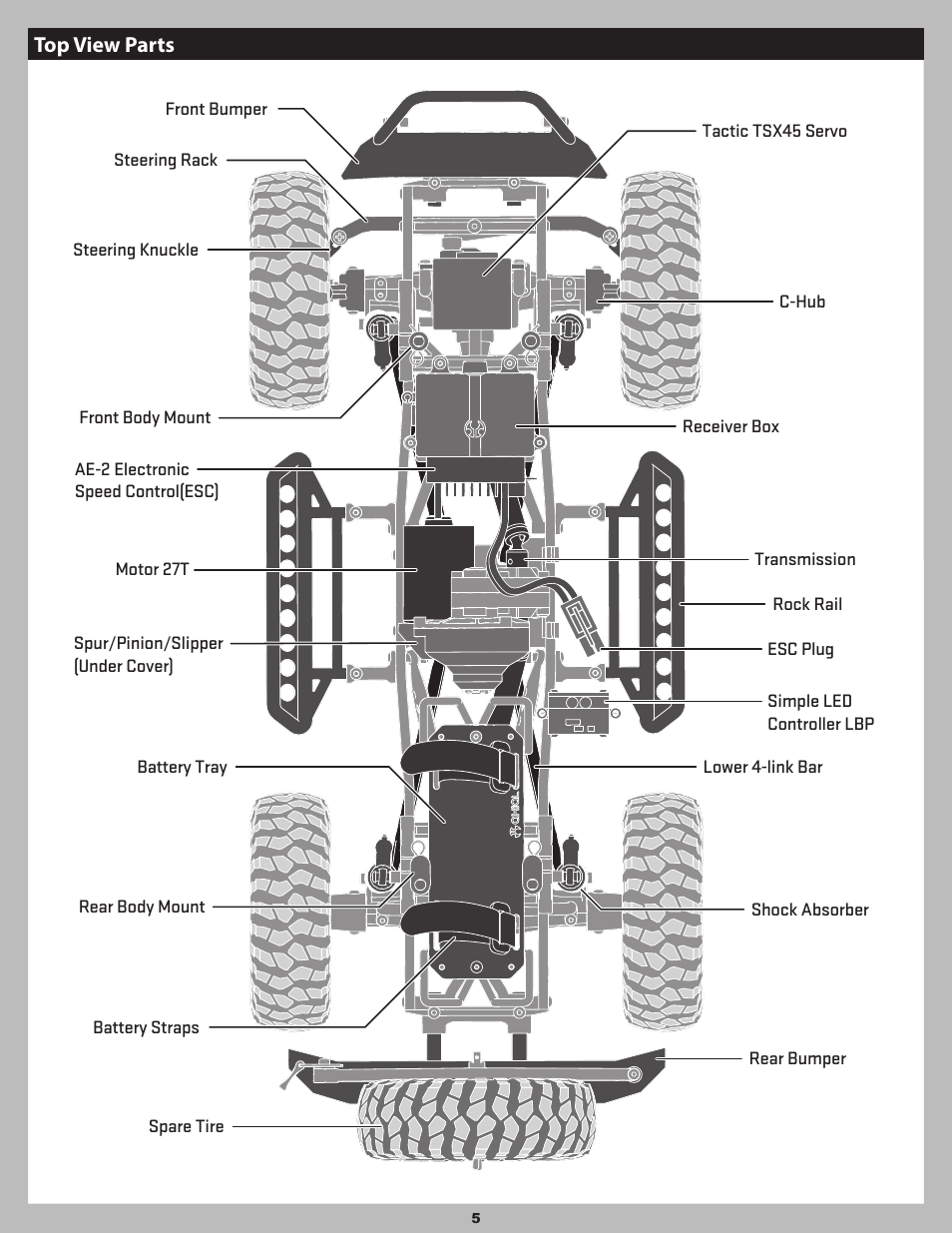 Top view parts | Axial Racing AX90035 User Manual | Page 5 / 28