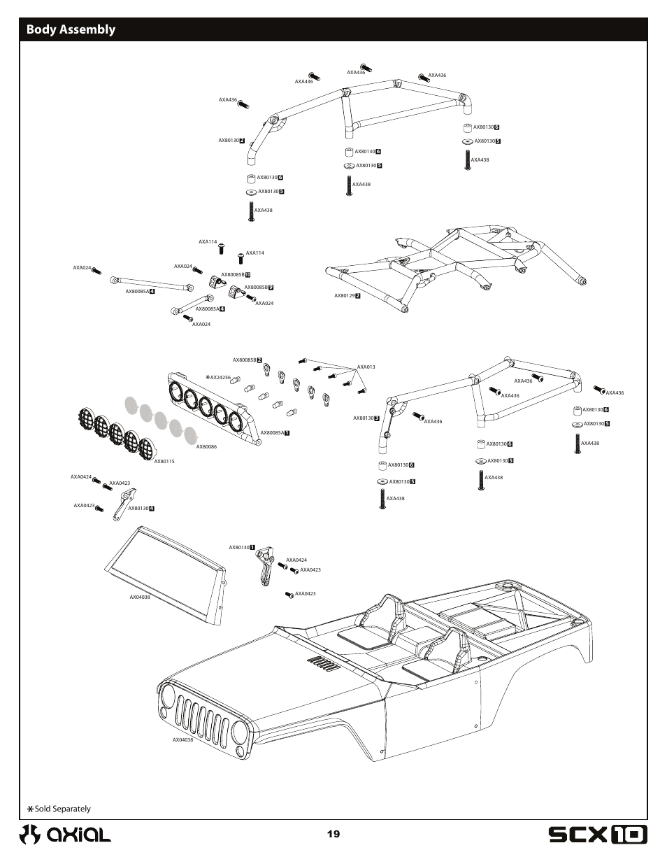 Body assembly, Sold separately | Axial Racing AX90036 User Manual | Page 19 / 28