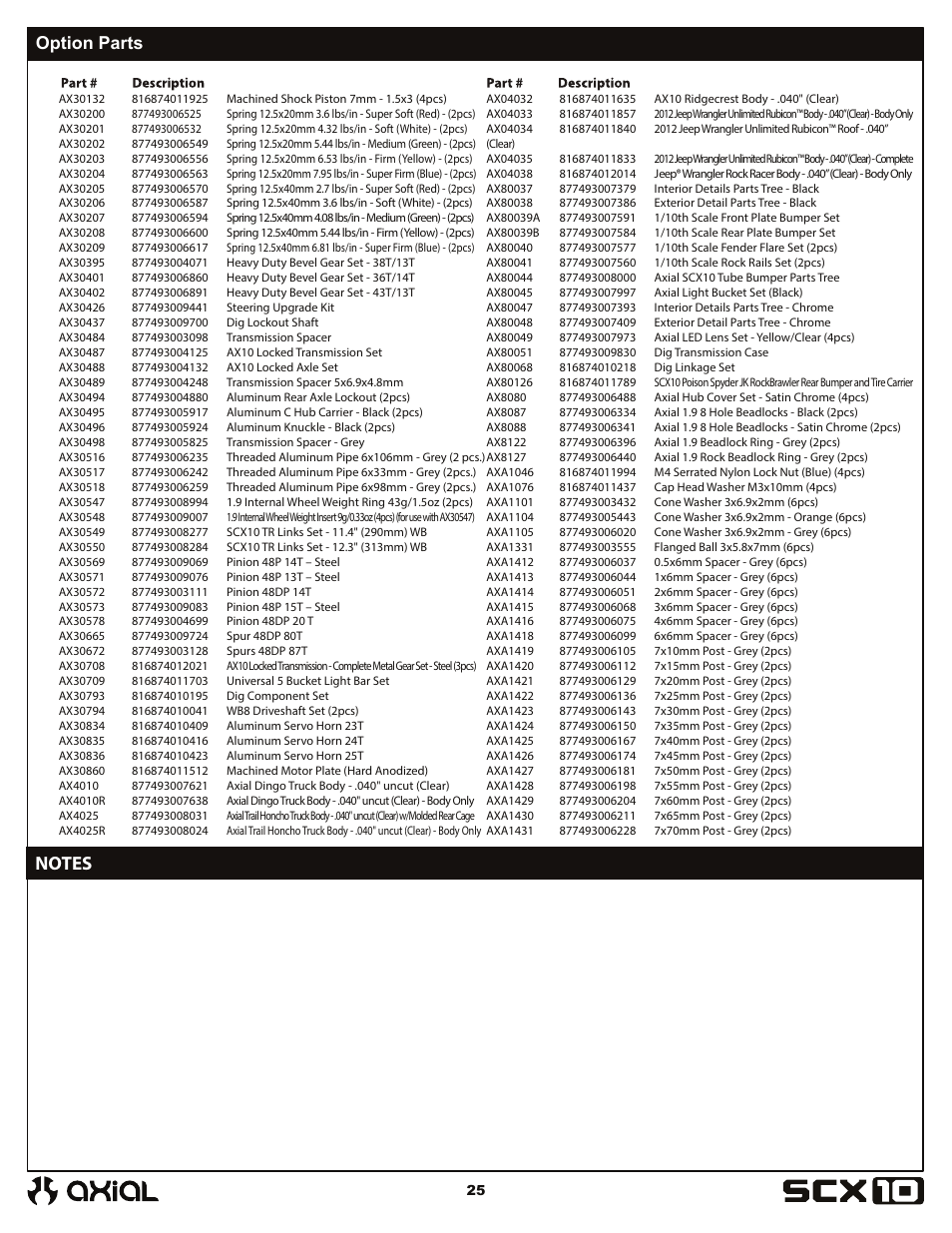 Option parts | Axial Racing AX90036 User Manual | Page 25 / 28