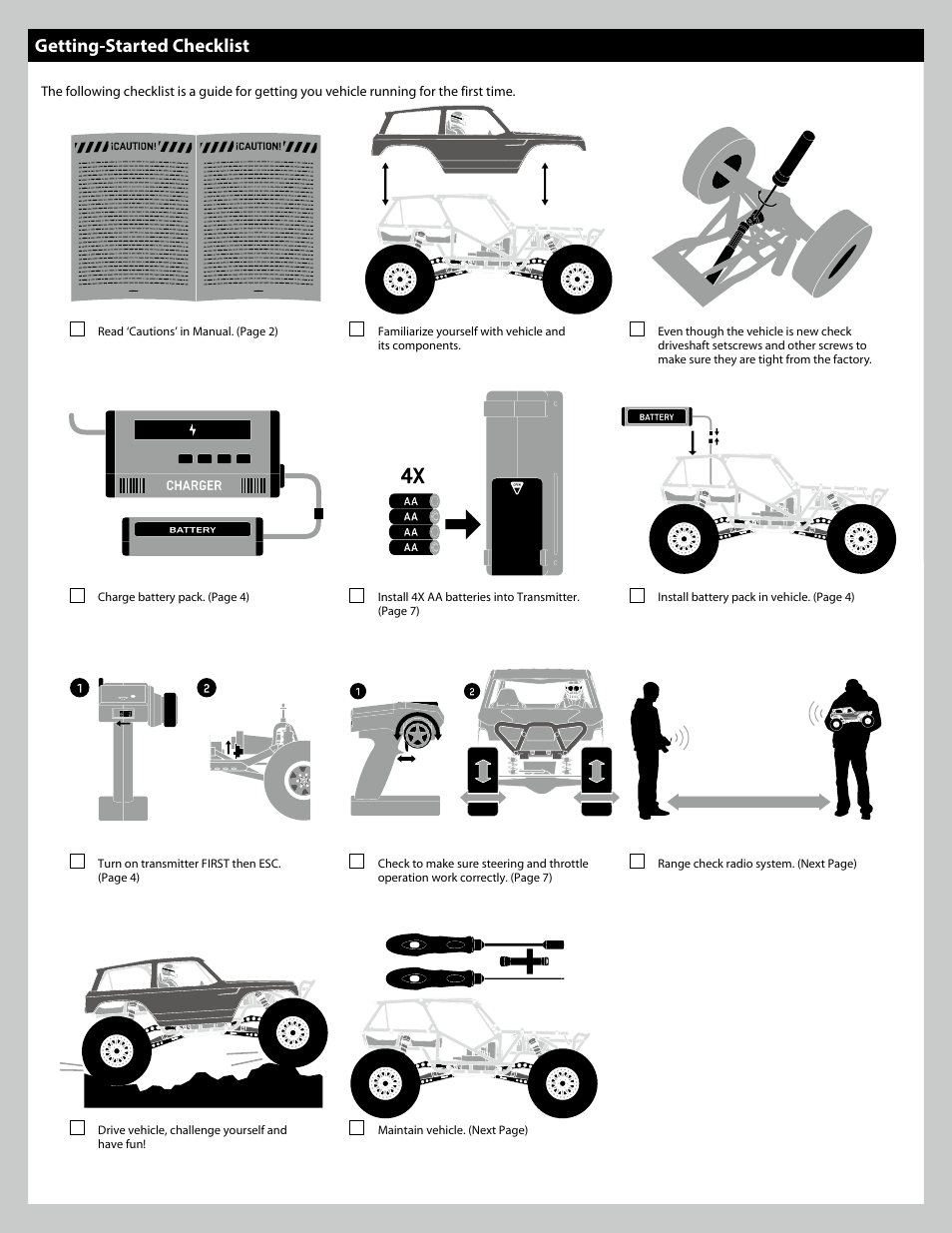 Getting-started checklist | Axial Racing AX90045 User Manual | Page 6 / 24