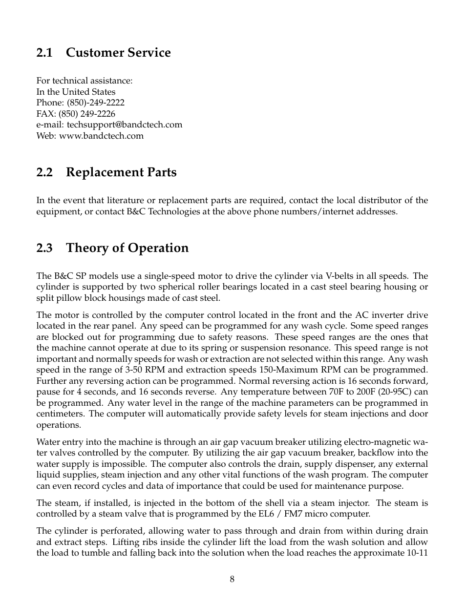 Customer service, Replacement parts, Theory of operation | 1 customer service, 2 replacement parts, 3 theory of operation | B&C Technologies SP Series Commercial User Manual | Page 12 / 60