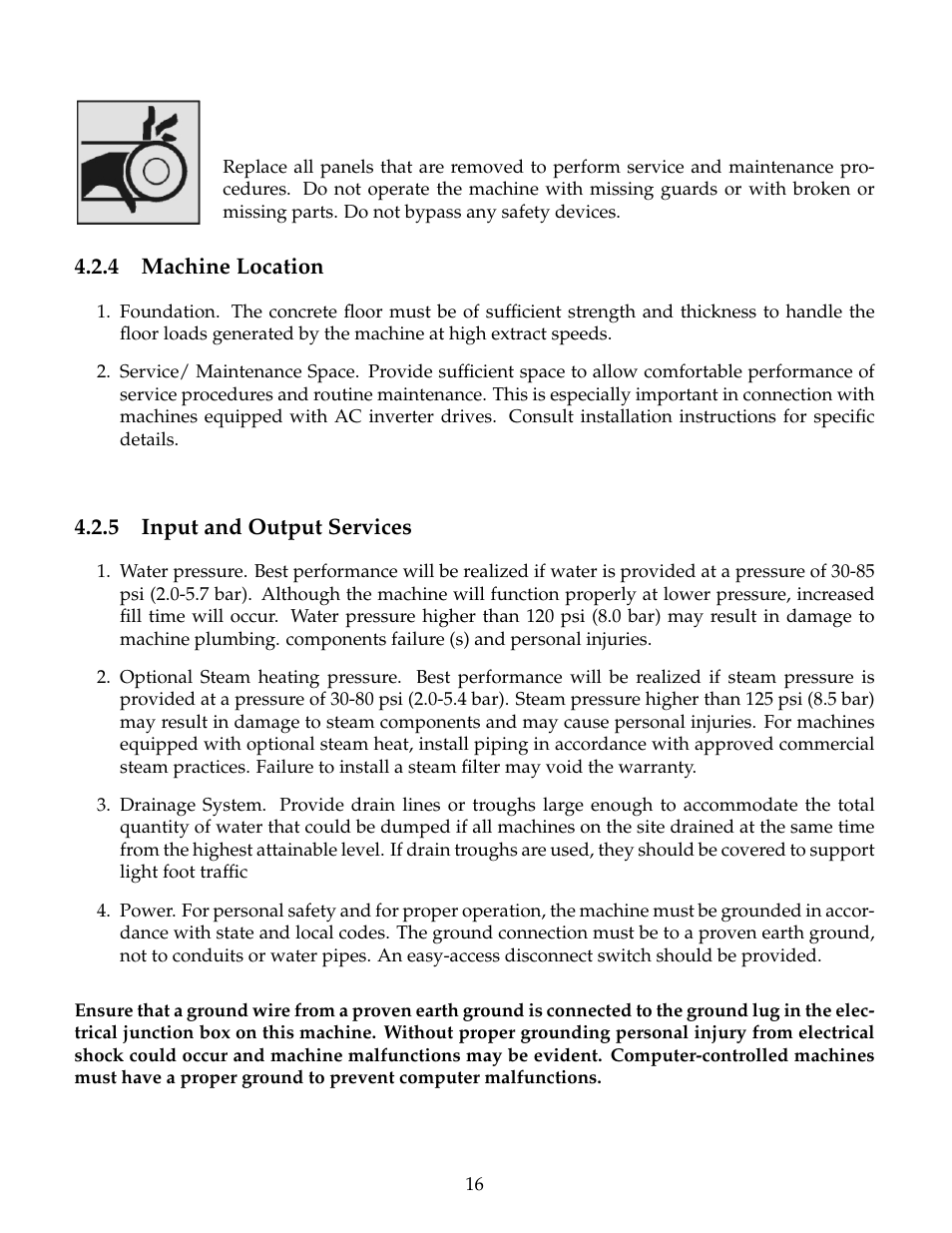 Machine location, Input and output services | B&C Technologies SP Series Commercial User Manual | Page 20 / 60